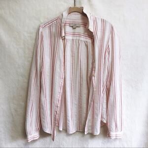 LOFT Red & White Striped Long Sleeve Button Shirt